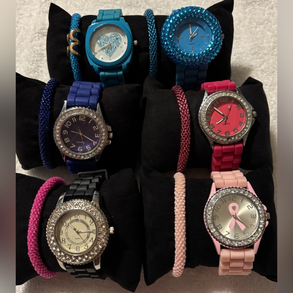 12 Piece Watch & Crocheted Glass Seed Bead Bangle Set